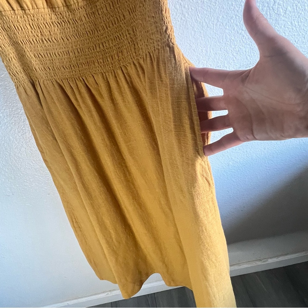 Faherty Coast to Coast Midi Dress Smocked Waist Cotton Honey Mustard Size M NWT - Picture 9 of 14